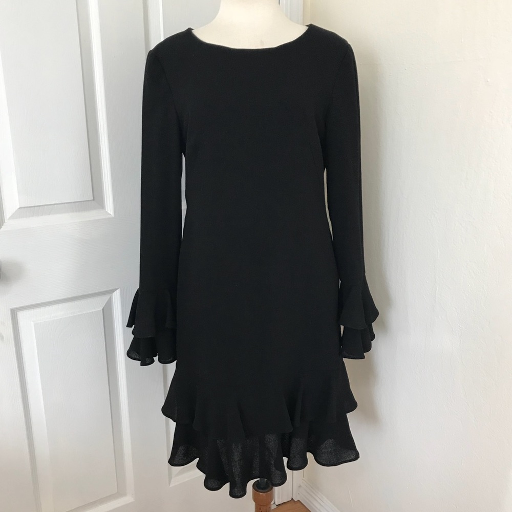 TOMASZ STARZEWSKI EVENING RUFFLES BLACK DRESS Sz 8